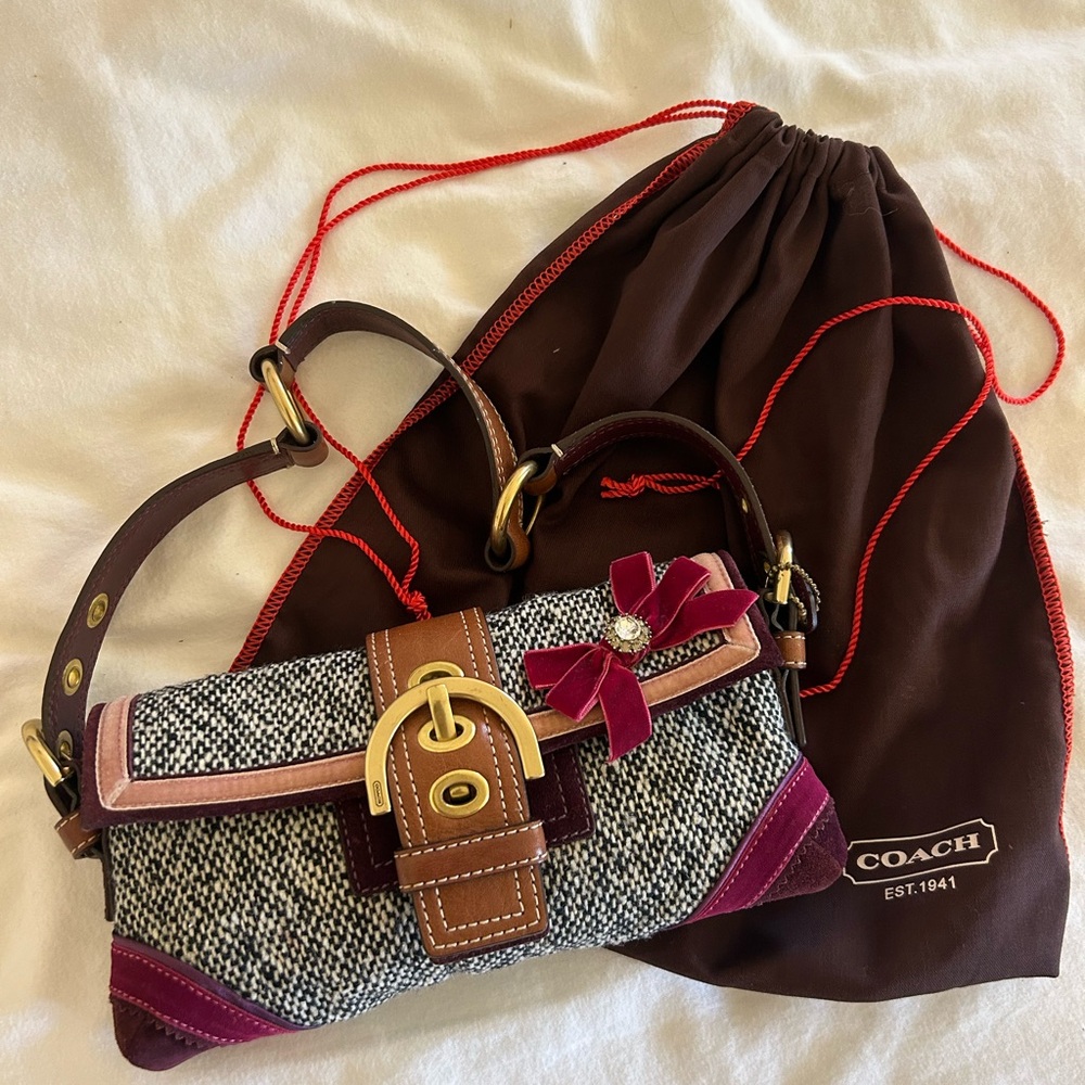 Vintage COACH Limited Edition Soho Tweed Burgundy Suede Leather Purse Handbag